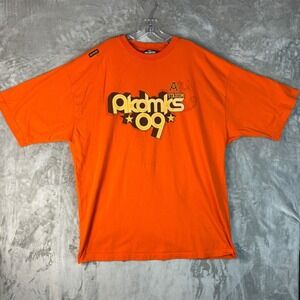 Y2K Akademiks Stadium 09 Graphic T-Shirt Mens XXXL Orange Short Sleeve Cotton